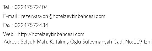 Zeytin Bahesi Hotel telefon numaralar, faks, e-mail, posta adresi ve iletiim bilgileri